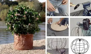 Creazione di strutture per rampicanti fai da te: saldatura e assemblaggio di un supporto sferico per piante.
