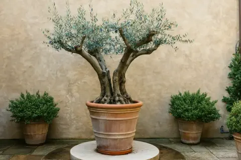 Un maestoso ulivo in vaso, un esempio di come curarlo per ottenere un'elegante pianta ornamentale.