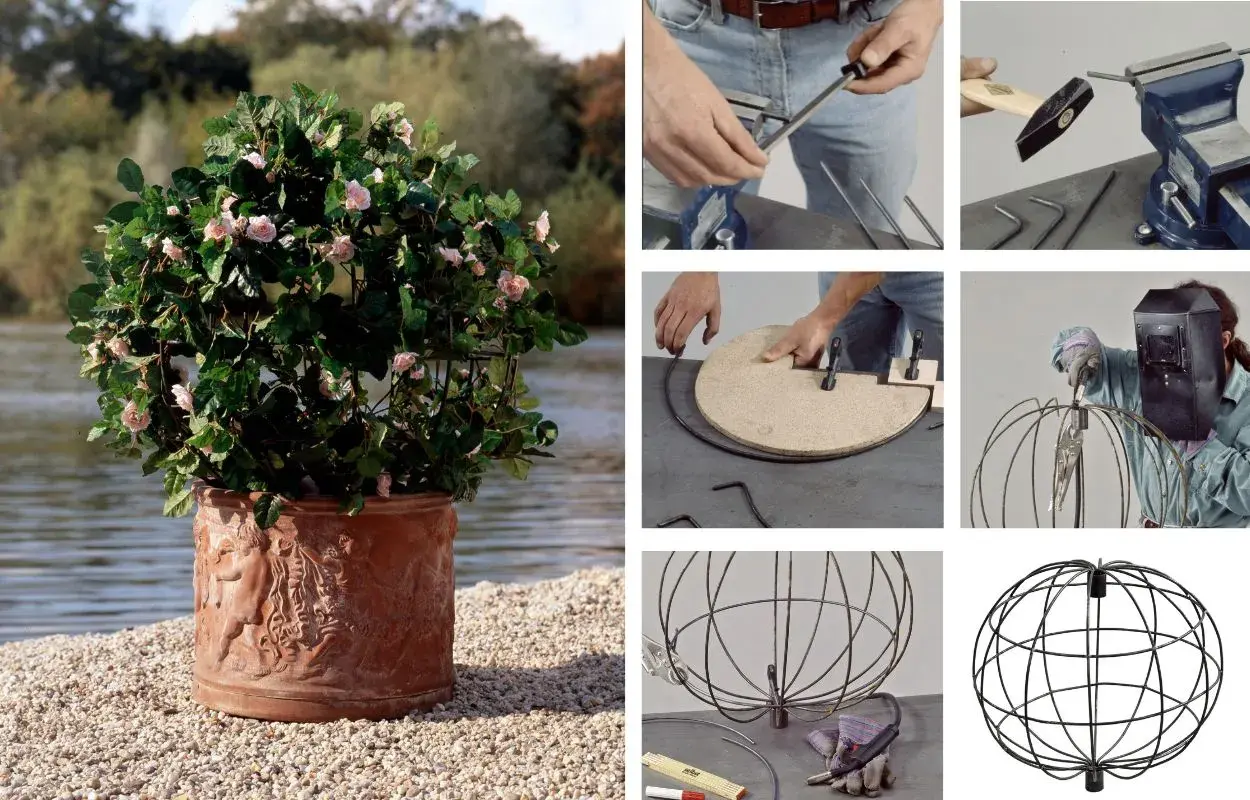 Creazione di strutture per rampicanti fai da te: saldatura e assemblaggio di un supporto sferico per piante.